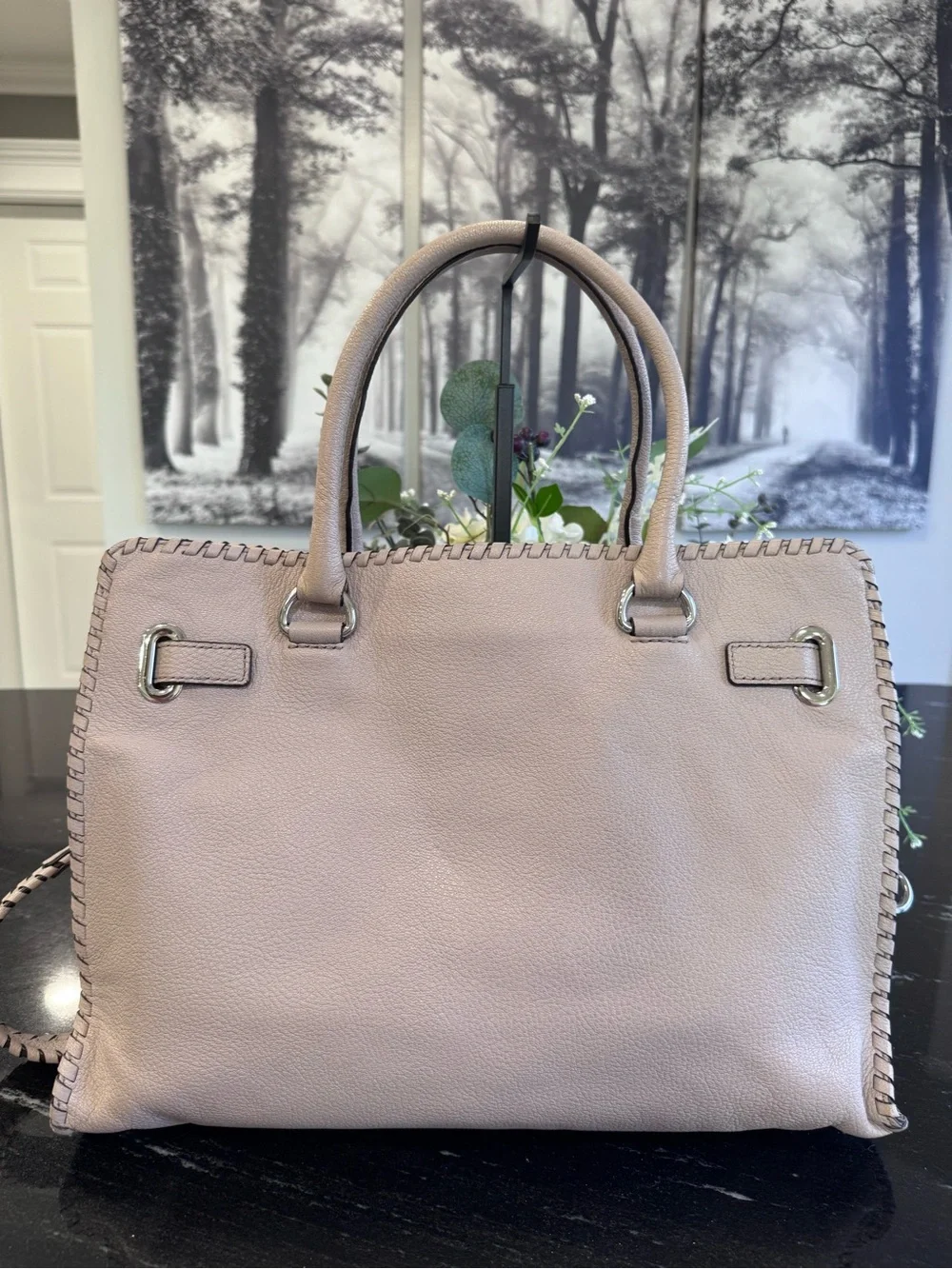 🤎Michael Kors Hamilton Whipped Leather Large Satchel Shoulder Bag – Light Taupe